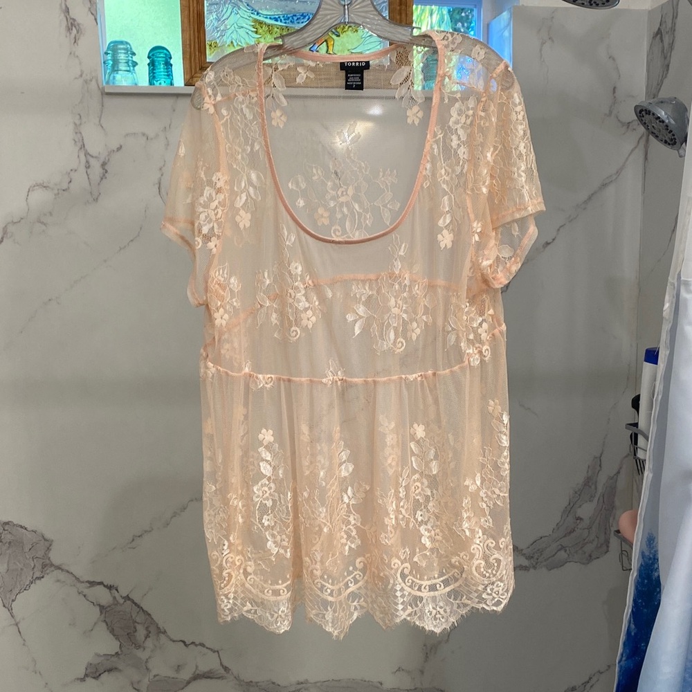 Torrid Lace Blouse in light pink and cream